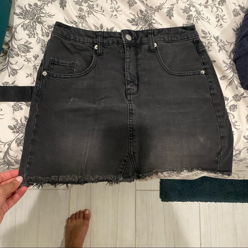Faded black denim skirt